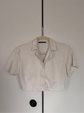 Brandy Melville Cream Short-Sleeve Button-Down crop top